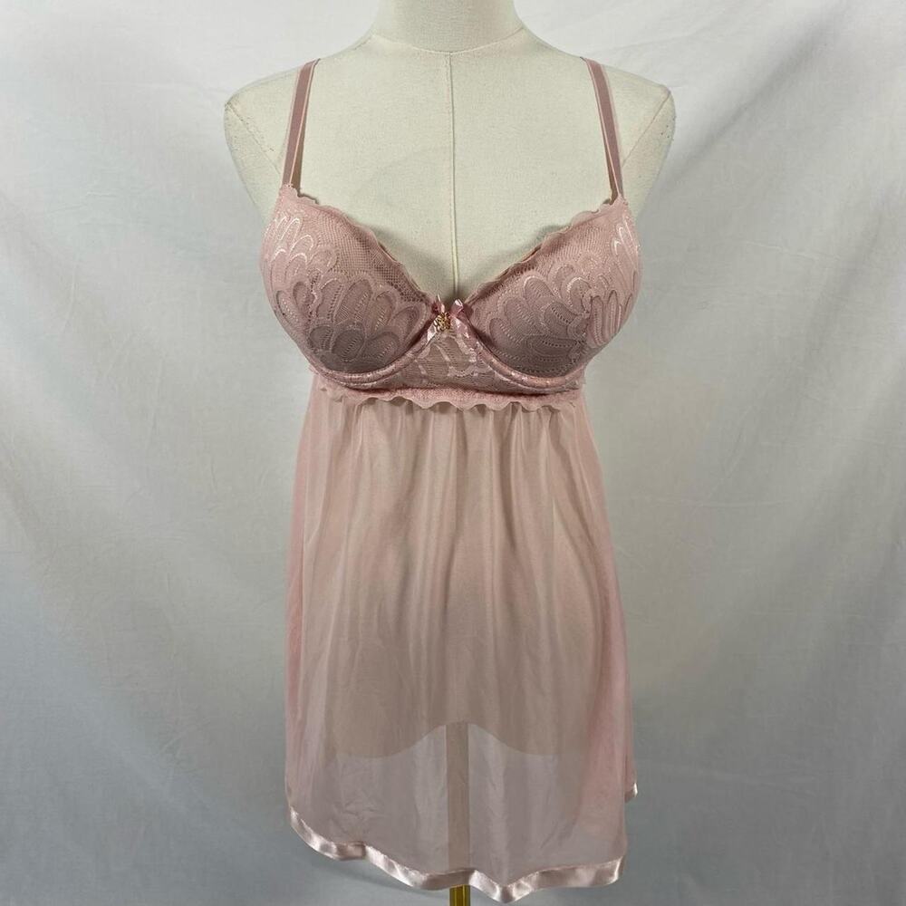 Jessica Simpson light pink sheer lace babydoll slip top sz small coquette dainty